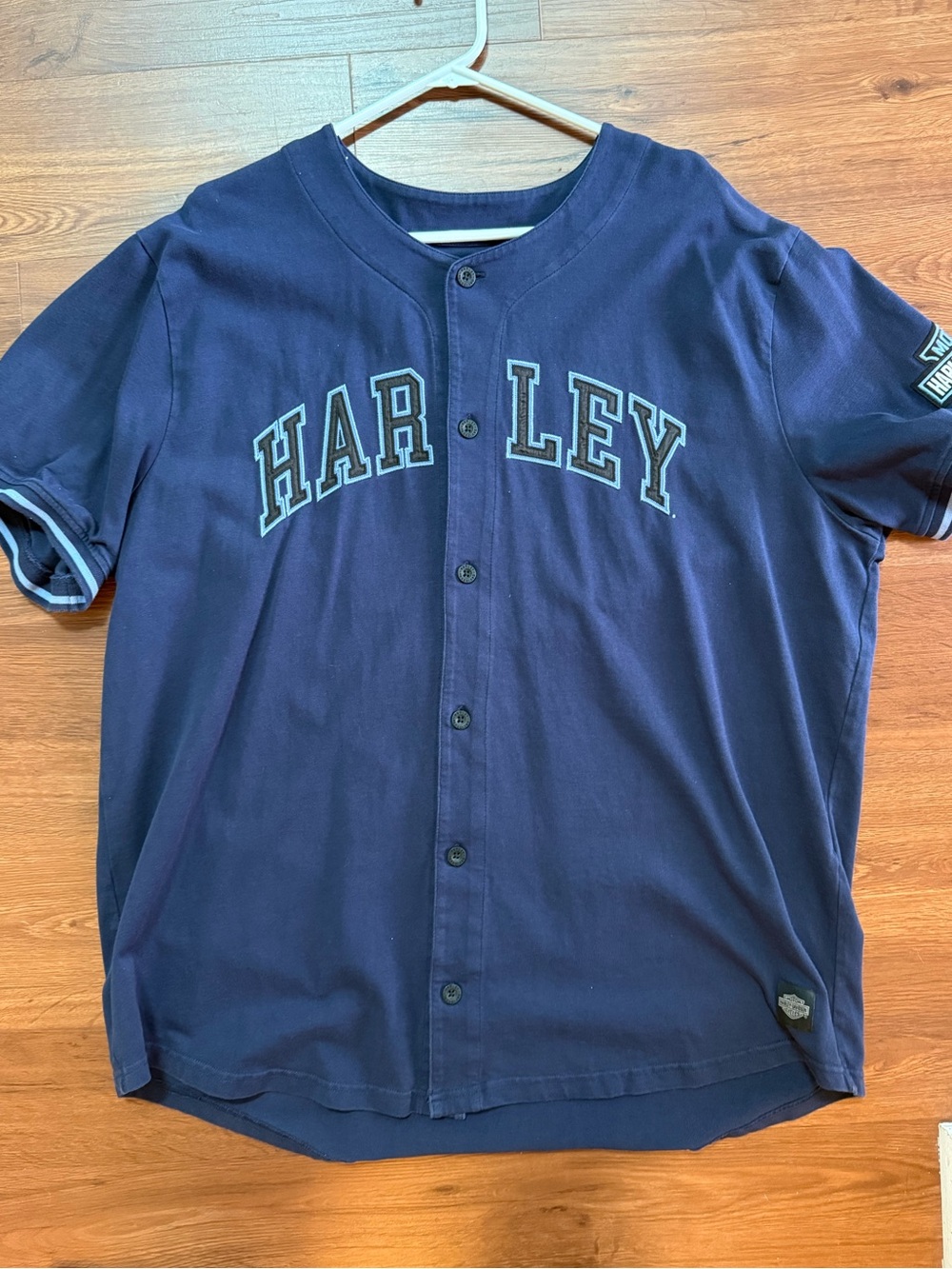 Harley-Davidson Navy Blue Short-Sleeve Button Hometown Baseball Jersey Mens XXL
